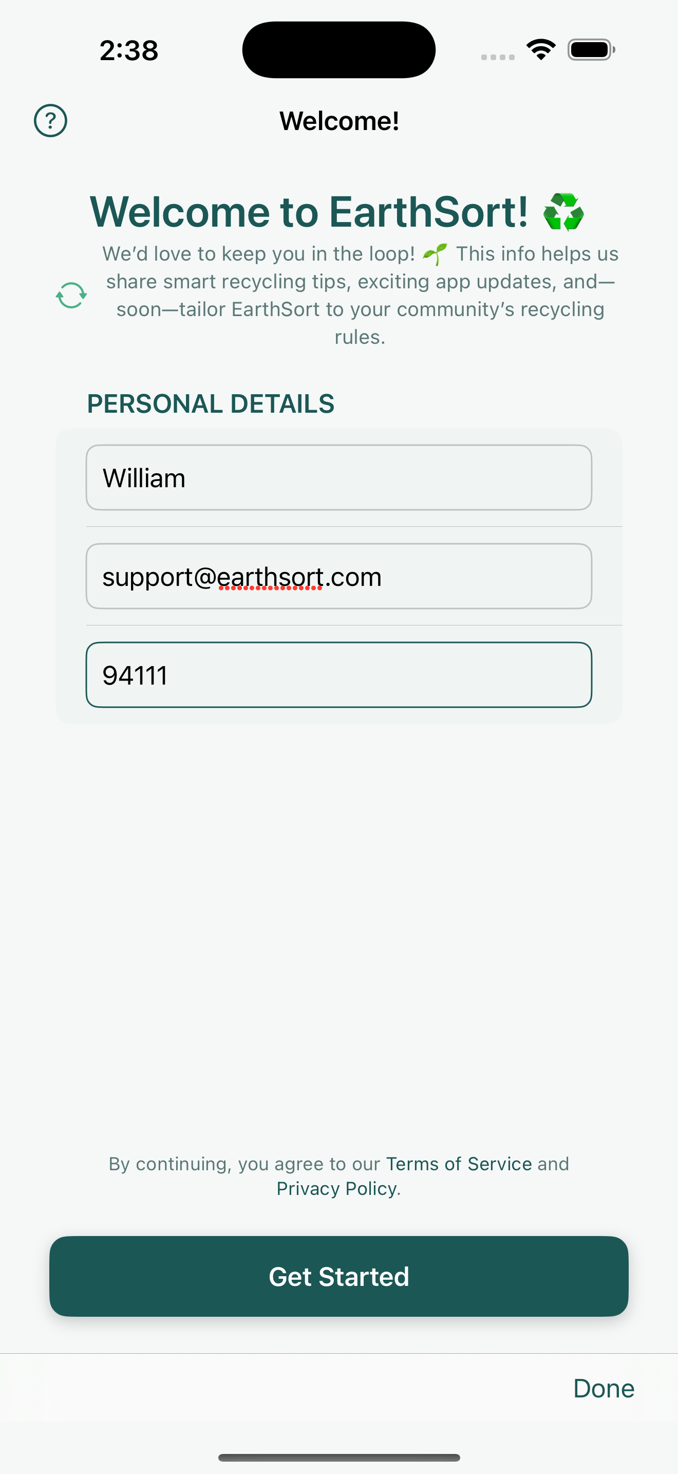 EarthSort App Screenshot - Login Screen